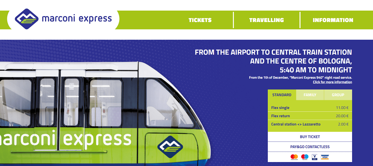 ボローニャ空港⇔ボローニャ中央駅を結ぶモノレール「Marconi Express(マルコーニ・エクスプレス)」の乗り場&乗り方を紹介